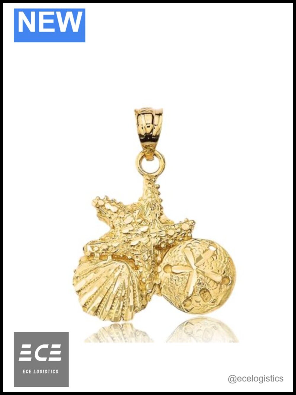 Textured 10k Yellow Gold Starfish Sea Shell Sand Dollar Pendant